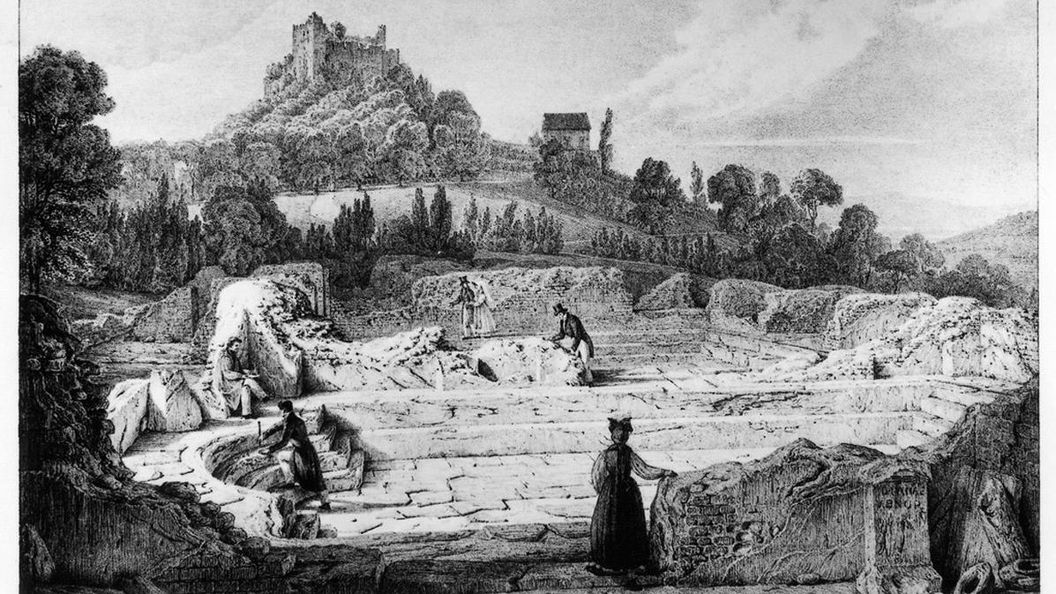 Lithografie der römischen Badruine Badenweiler von Engelmann nach Chapuis