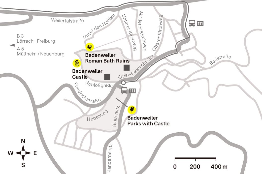 journey description: Badenweiler Roman Bath Ruins, illustration: Staatliche Schlösser und Gärten Baden-Württemberg, JUNG:Kommunikation