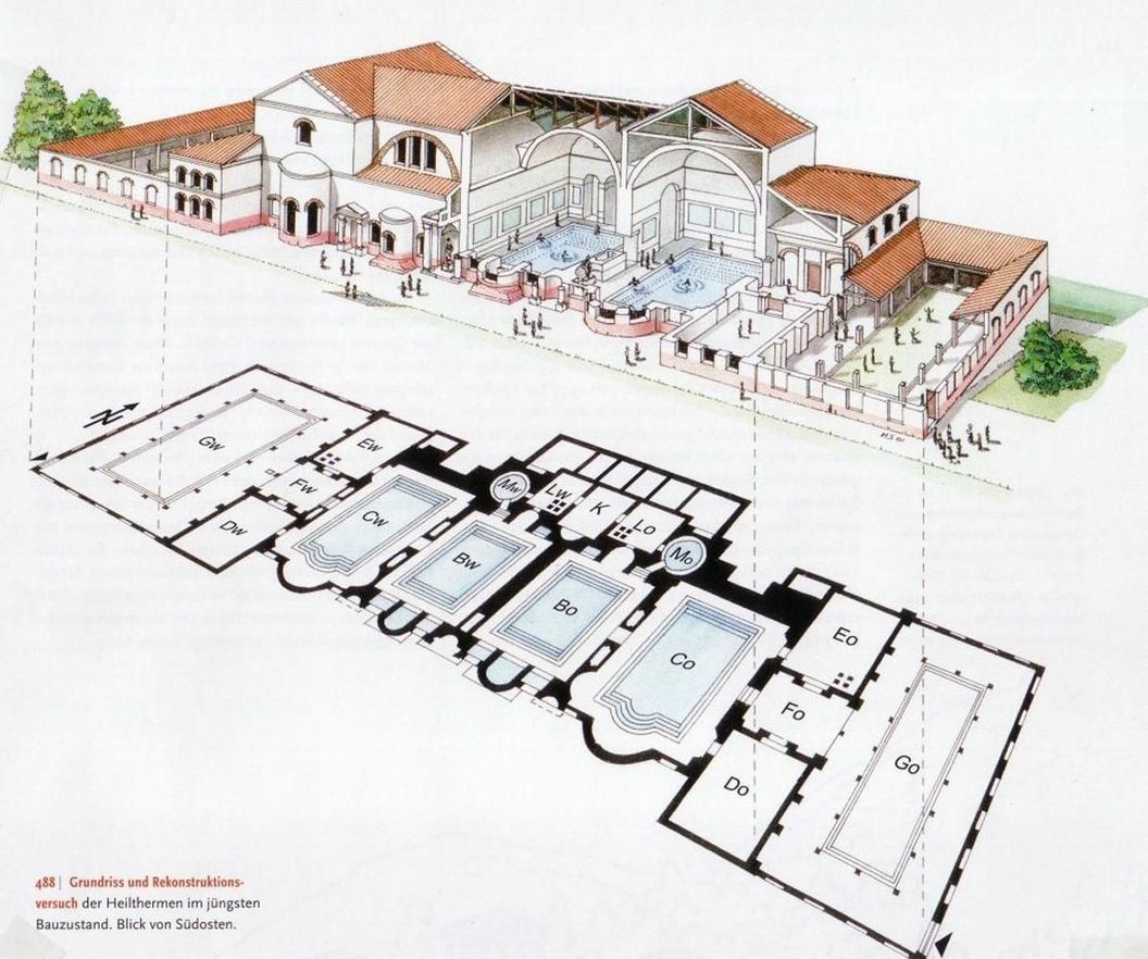Römische Badruine Badenweiler, Grundriss und Rekonstruktionsversuch