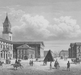 Marktplatz in Karlsruhe mit Stadtkirche, Rathaus und Pyramide